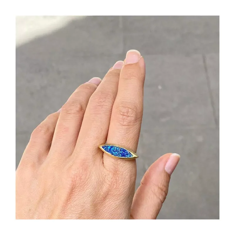 Lapis Lazuli kırma taşlı el yapım gümüş has taşlı yüzük