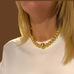 Balloon Baby Çizgili İri Top Süzme Bold Kolye 925 Ayar Gümüş El Yapımı Altın Kaplama