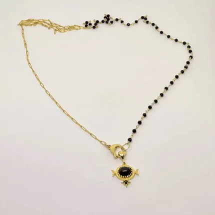 925 ayar gümüş el yapımı oniks taşlı zincir kolye, sade ve modern tasarım.