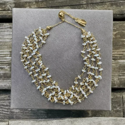 Kum İncisi Asansörlü Kilit Ayarlanabilir Gümüş Mikron Kaplama El Yapımı Bileklik