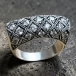 Kafes Desen Bombe Yüzük El Yapımı 925 Ayar Gümüş Mikron Kaplama