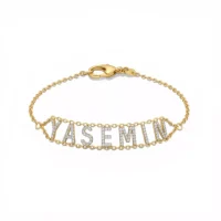 Kişiye Özel Taşlı Minimal Künye Bileklik, 925 Ayar Gümüş Üzerine Taşlarla Yazılmış İsim Detaylı Tasarım